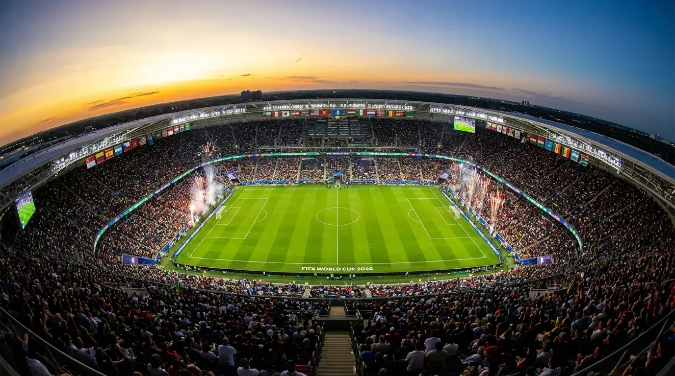 Panoramatický pohľad na zaplnený futbalový štadión počas majstrovstiev sveta 2026